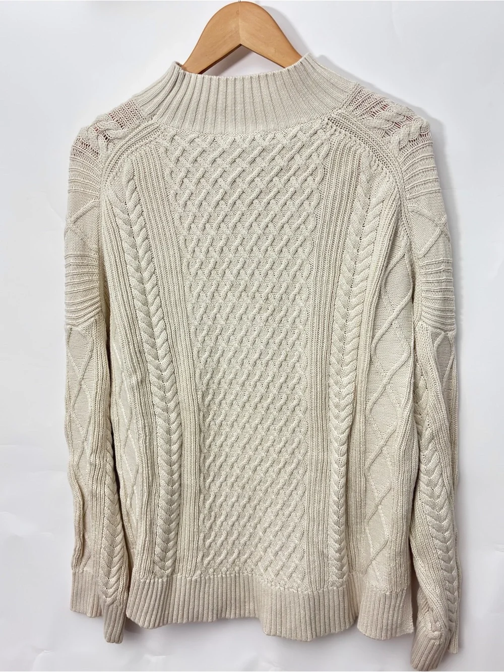 J. Crew Cable Knit Sweater Fisherman Mock Neck Cream Women XL